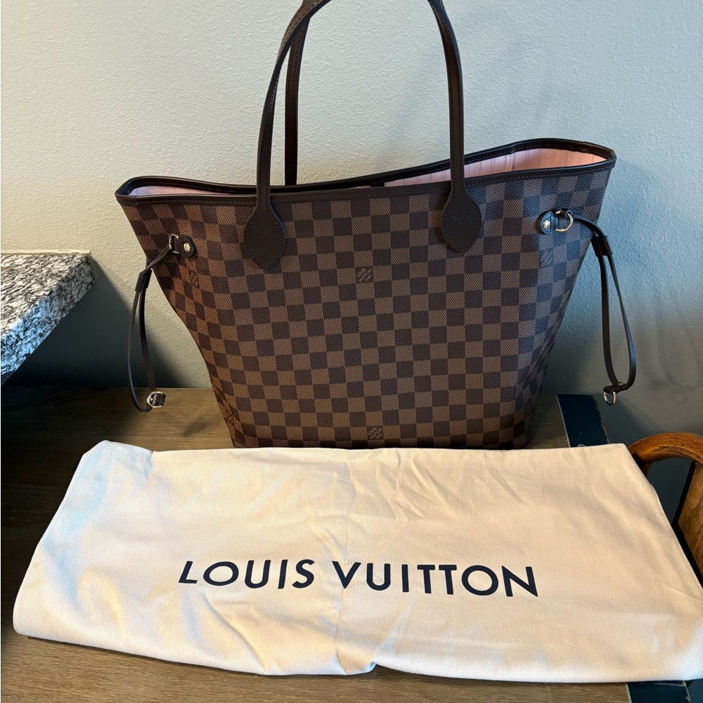 Louis Vuitton Brown Checkered Women's Bag Neverfull MM